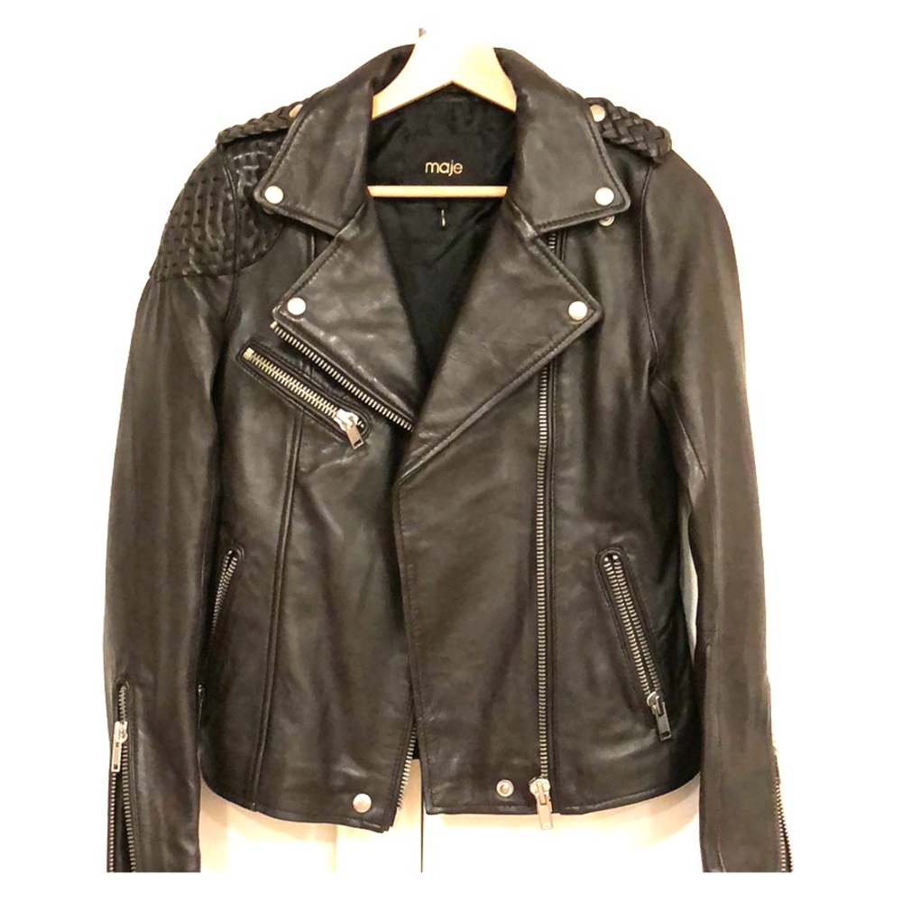 Maje Madone stitched leather jacket